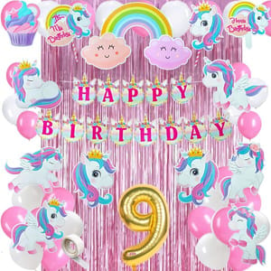 Birthday Decoration For Girls Kit Unicorn Theme Banner Decorations Items Pink Curtain Magical Unicorn Cutouts Birthday Decoration For Baby Girl (Pack Of 50,Pink & White) With Decoration Service At Your Place