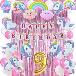 Birthday Decoration For Girls Kit Unicorn Theme Banner Decorations Items Pink Curtain Magical Unicorn Cutouts Birthday Decoration For Baby Girl (Pack Of 50,Pink & White) With Decoration Service At Your Place