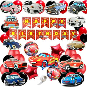 Boy'S Car Theme Decoration Combo Kit For Happy Birthday Decoration - 63 Pcs, Multicolor With Decoration Service At Your Place With Decoration Service At Your Place