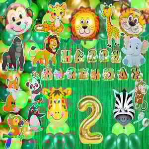 Birthday Decoration For Boys Animal Jungle Theme Birthday Decoration (Pack Of 76, Multicolor) With Decoration Service At Your Place