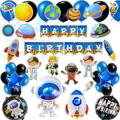 Birthday Decoration Kit Banner Planet Astronaut Cutouts Cake Topper Props Metallic Balloon Happy Birthday Space Theme Decoration For Boys (Pack Of 55, Multicolor) With Decoration Service At Your Place