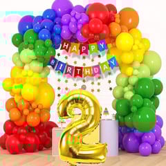 Rainbow Theme Birthday Party Decoration With Happy Birthday Backdrop Banner And Foil Balloons 70Pc With Decorative Service At Your Place.