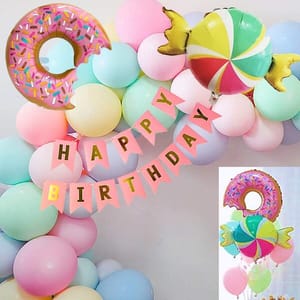 Donut Theme Birthday Decorations Combo Kit - 61Pcs Set - Pastel Balloons For Birthday With Decorative Service At Your Place.
