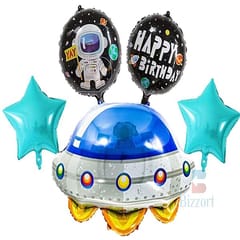 Space Craft Theme Party Decoration Combo Pack Of 48 Pcs ,Ufo Space Craft Theme Foil Balloons Set ,40 Metallic Balloons, Foil Curtains ,Happy Birthday Banner -Theme Decoration Items With Decoration Service At Your Place