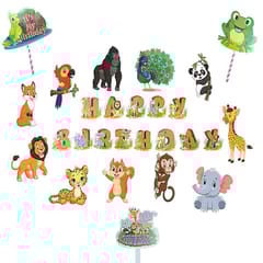 Birthday Decoration For Boys Animal Jungle Theme Birthday Decoration (Pack Of 76, Multicolor) With Decoration Service At Your Place