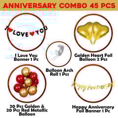 cRed I Love You Decoration Happy Anniversary Combo Kit 45Pcs Heart Foil Balloon Red -Gold Metallic Balloon,For Adult, Husband, Wife Birthday Party  With Decoration Service At Your Place