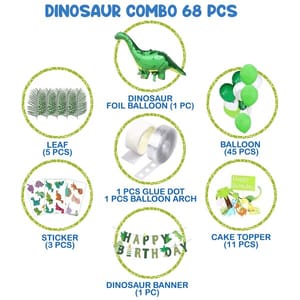 Dinosaur Theme Happy Birthday Decoration Combo Set 68Pcs For Boys,Kids Parties/1St, First Bday Decorations/Dinosaurs Banner, Balloons,Leaves, Tattoo,Cupcake Toppers,Foil Balloon Items With Decoration Service At Your Place