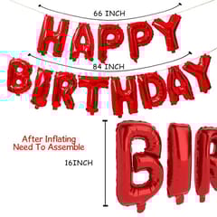 Golden And Red Happy Birthday Decoration Combo Kit With Banner, Balloons, Foil Curtain, Crown Foil 48Pcs For Birthday Decoration Boys, Kid With Decoration Service At Your Place