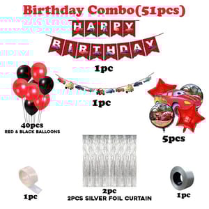Boy'S Car Theme Decoration Combo Kit For Happy Birthday Decoration - 50 Pcs, Multicolor With Decoration Service At Your Place With Decoration Service At Your Place