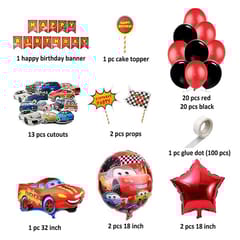 Boy'S Car Theme Decoration Combo Kit For Happy Birthday Decoration - 63 Pcs, Multicolor With Decoration Service At Your Place With Decoration Service At Your Place