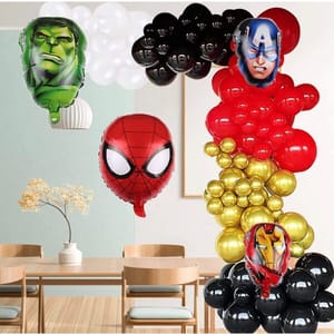 Birthday Decorations, Avengers Theme Decorations Set For Boys With Balloons Garland Kit, And Superhero Foil Balloons Red;Gold;Blue  With Decoration Service At Your Place