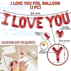 Elegant & Romantic Touch Of Red Gold I Love You Banner Balloons Perfect For Happy Decorations Kit Of 47Pc With Decoration Service At Your Place