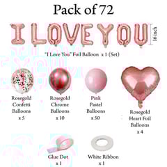 Elegant & Romantic Touch Of Red Gold I Love You Banner Balloons Perfect For Happy Decorations Kit Of 72Pc With Decoration Service At Your Place