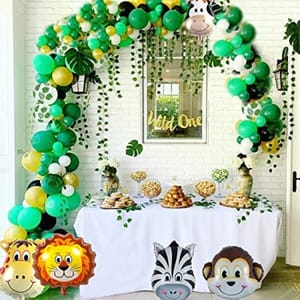 Jungle Safari Theme Exclusive Balloon Garland Kit With 12 Pieces Palm Leaves And 12 Pack Ivy Vines Leaf Garland Combo-78 Pcs With Decoration Service At Your Place