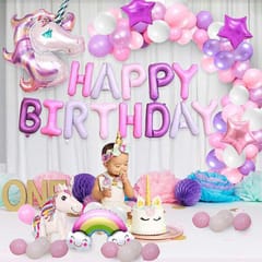 Unicorn Birthday Decorations Balloons Combo Set With Foil Letters Banners Balloon, Latex, 4D Unicorn, Set For Girls Celebration/Photoshoot Ideas/1St Baby Bday- Multicolor - 51 Pieces  With Decoration Service At Your Place