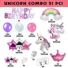 Unicorn Birthday Decorations Balloons Combo Set With Foil Letters Banners Balloon, Latex, 4D Unicorn, Set For Girls Celebration/Photoshoot Ideas/1St Baby Bday- Multicolor - 51 Pieces  With Decoration Service At Your Place