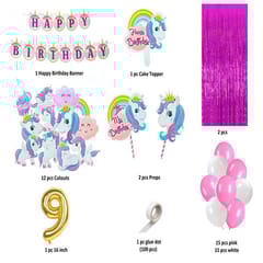Birthday Decoration For Girls Kit Unicorn Theme Banner Decorations Items Pink Curtain Magical Unicorn Cutouts Birthday Decoration For Baby Girl (Pack Of 50,Pink & White) With Decoration Service At Your Place