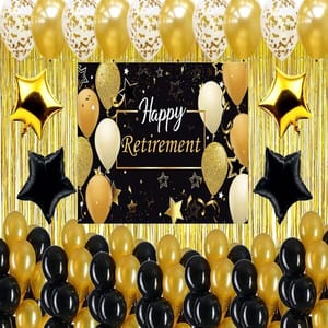 Retirement Party Supplies, Retirement Party Decorations With Happy Retirement Backdrop Balloons With Curtains With Decorative Service At Your Place.
