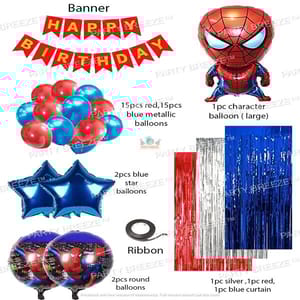 Spiderman Birthday Decoration Avengers Theme Combo Kit Banner Curtain Star Balloons For Boys Girls With Decorative Service At Your Place.