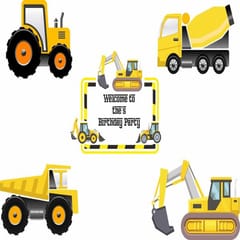Construction Theme 1St Birthday Party Swirl Decoration Supplies Kit Including Jcb Posters Excavator Swirls Banner And Balloons (Yellow And Black) - Pack Of 56 Pieces  With Decorative Service At Your Place.