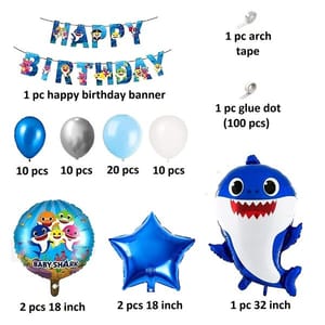 58 Pcs Happy Birthday Decoration Shark Birthday Theme Decoration Sea World Aquatic Theme Shark Foil Balloon Garland 1St Bday Decoration Items For Boy  With Decorative Service At Your Place.
