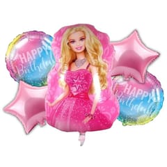 Barbie / Princess Theme Birthday Decoration For Girls 67Pc Combo - 60Pc Multicolor Balloons, 5Pc Princess Foil Balloon Set, 1 Pink Birthday Banner, 1Pc Rose Gold Curtain ( Princess Birthday Decoration )  With Decorative Service At Your Place.