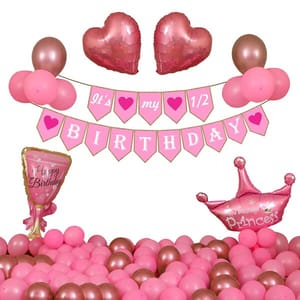 Half Birthday Decorations For Baby Girl Combo - 50Pcs Items Set For 6 Months Birthday Decorations For Girl - 1/2 Birthday Decorations For Girls With Decorative Service At Your Place.