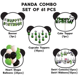 Cartoon Panda Birthday Decoration Supplies (61 Pcs),Children Party Decoration,Girl Birthday Party Decoration Full Birthday Set Banner,Swirls,Cake Topper,Cup Cake Topper & Balloons  With Decorative Service At Your Place.