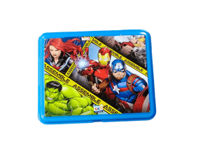 Lic Tasty Lunch Box Cartoon Printed Avengers   Mouse For Kids, 650 ml, with 3 Compartment Lunch Boxes with Fork , Blue | School Lunch Box  | Food Grade | Easy to Carry | Easy to Clean