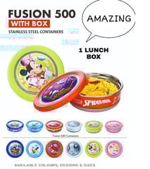 SPIDERMAN Lunch Box  Steel Inner JOYO FUSION  with Steel Spoon, 500ml Insulated, for Back to School, College, Office, Gift & Return Gift (Colour And Print As Pr Availability )