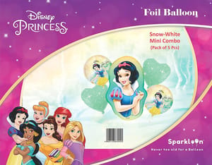 Disney Princess Snow White Combo of 5 Pcs includesd 1 Foil Balloons, 2 round shape foil balloon and 2 star shape foil balloon of Princess Theme Parties and Birthday Decorations