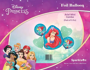 Disney Princess Little Mermaid Ariel Combo of 5 Pcs includesd 1 Foil Balloons, 2 round shape foil balloon and 2 star shape foil balloon of Princess Theme Parties Birthday Decoration