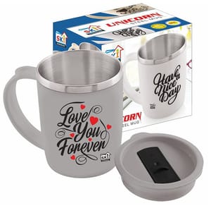 Unicorn Steel Mug Coffee Mug with Lid 400 ml Coffee Mug with Quote Latte Cafe Mocha Coffee Latte Love(Print Color AS PER Availability)