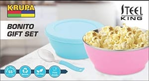 Bowl Double Wall Stainless with Steel Spoon for Office Best Gift for Birthday Bonito Gift Set 225ml Color as per Availability (Set of 1) ( colour as per available )
