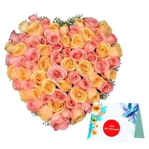 100 Pink and Yellow Roses heart shape arrangement For Mother's Day Gift For Mom