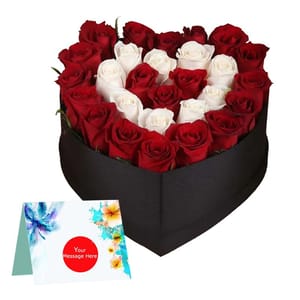 30 Red and white Roses heart shape Arrangement With Free Personalised Message Card.For Mother's Day Gift For Mom