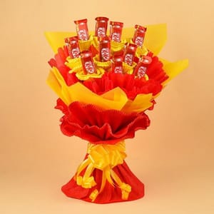 Bouquet Of 10 Kitkat Chocolates (13.2 Gms Each) In Red And Yellow Paper Packing For Mother's Day Gift For Mom
