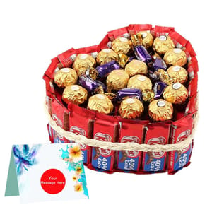 Heart Shape Chocolate Arrangment With Free Personalised Message Card.For Mother's Day Gift For Mom