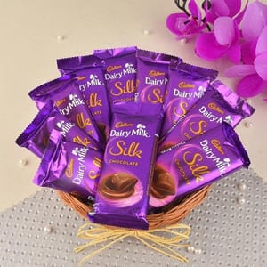 10 Dairy Milk Silks (60 Gm) - Basket Arrangement  For Mother's Day Gift For Mom