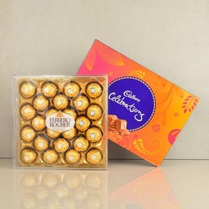 One Cadbury Celebration (125.2 Gm) - Ferrero Rocher Chocolate (24 Pcs) For Mother's Day Gift For Mom