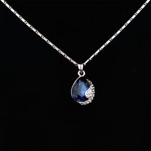 Royal Blue Stone Encrusted Rose Gold Necklace For Mother's Day Gift For Mom