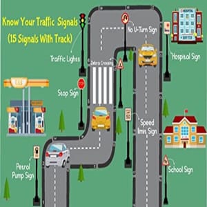 The Funny Mind Wooden Complete Set of Traffic Signals Signs with Track