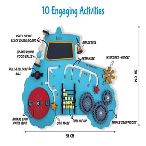 The Funny Mind Tracto Tractor Wooden Busy Board For Fun Game With More Than 10 Activities with Stand