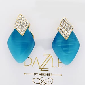 Blue Magnificent Rhombus Shape Pearl Design Golden Ear Rings