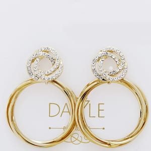 Spring Design Rose Stones Encrusted Golden Ear Rings  For Mother's Day Gift For Mom