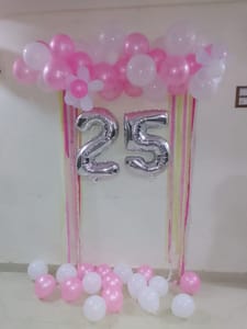 25th Birthday Pink and White theme Balloons Decoration service at your doorstep
