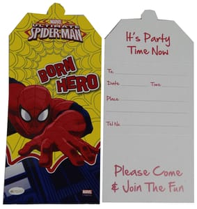 Spiderman Happy Birthday Invitation Card (Qty 10) For Spiderman Theme Birthday Party with Atrractive Colours And Print For Boys