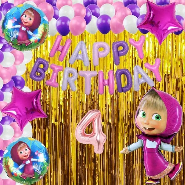 Masha & BearTheme Birthday Balloons Decoration Items or Kit Multicolor Foil Set for Birthday party With Decoration service at your place