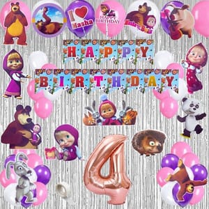 Masha & BearTheme Birthday Balloons Decoration Items or Kit Multicolor Foil Set for Birthday party With Decoration service at your place