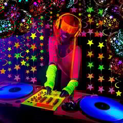 Neon Balloons decoration Party Supplies Glow Party Sets Including 50 Pieces 12 Inch UV Glow Balloons 14 Ft Neon Star Garland 10 Pieces Neon Star Swirl Hanging for Birthday With Decoration service at your place